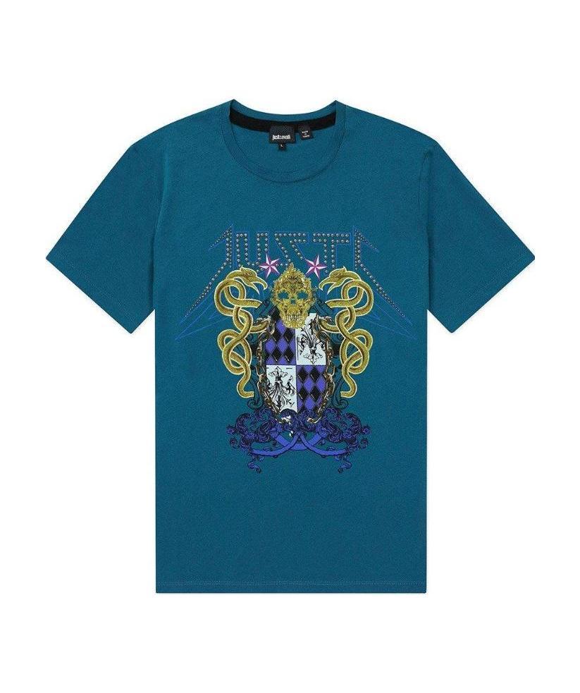 Just Cavalli T-shirt With Round Neck And Short Sleeves In Green