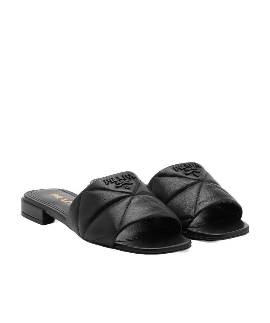 Prada Triangle Quilted Sandals In Black