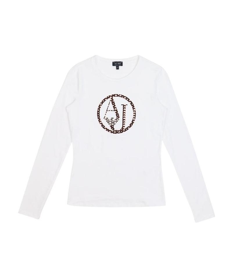 Armani Jeans T-shirt With Round Neck And Long Sleeves In White