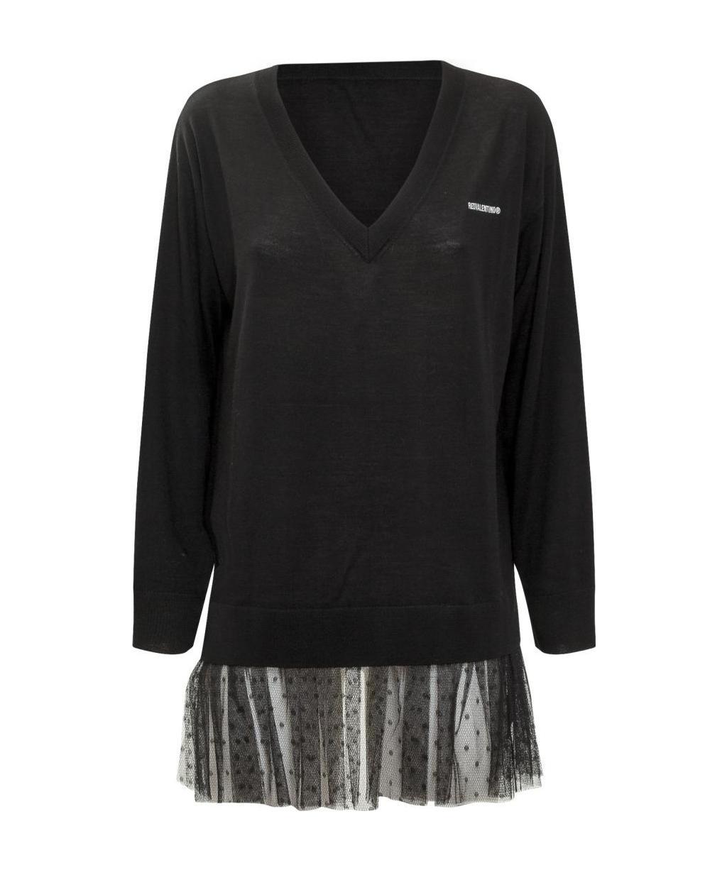 Red Valentino Logo Design Knitted Pullover In Black