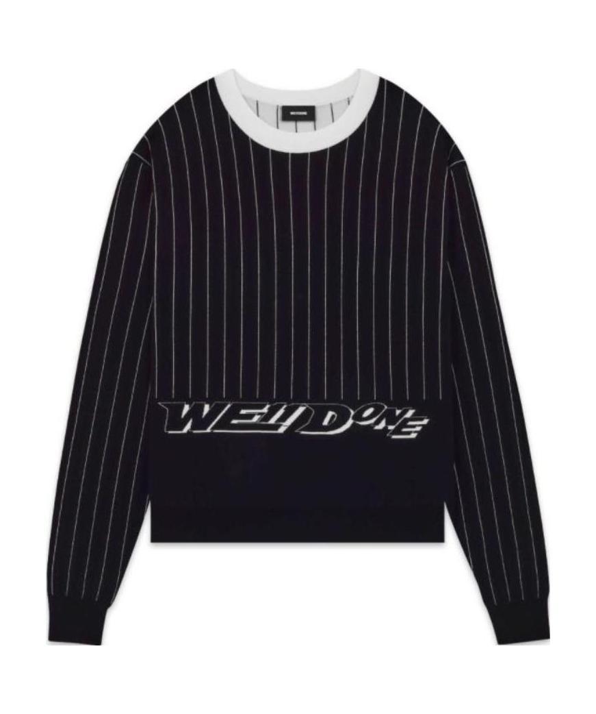 We11 Done Black Striped Round Neck Sweater In Black