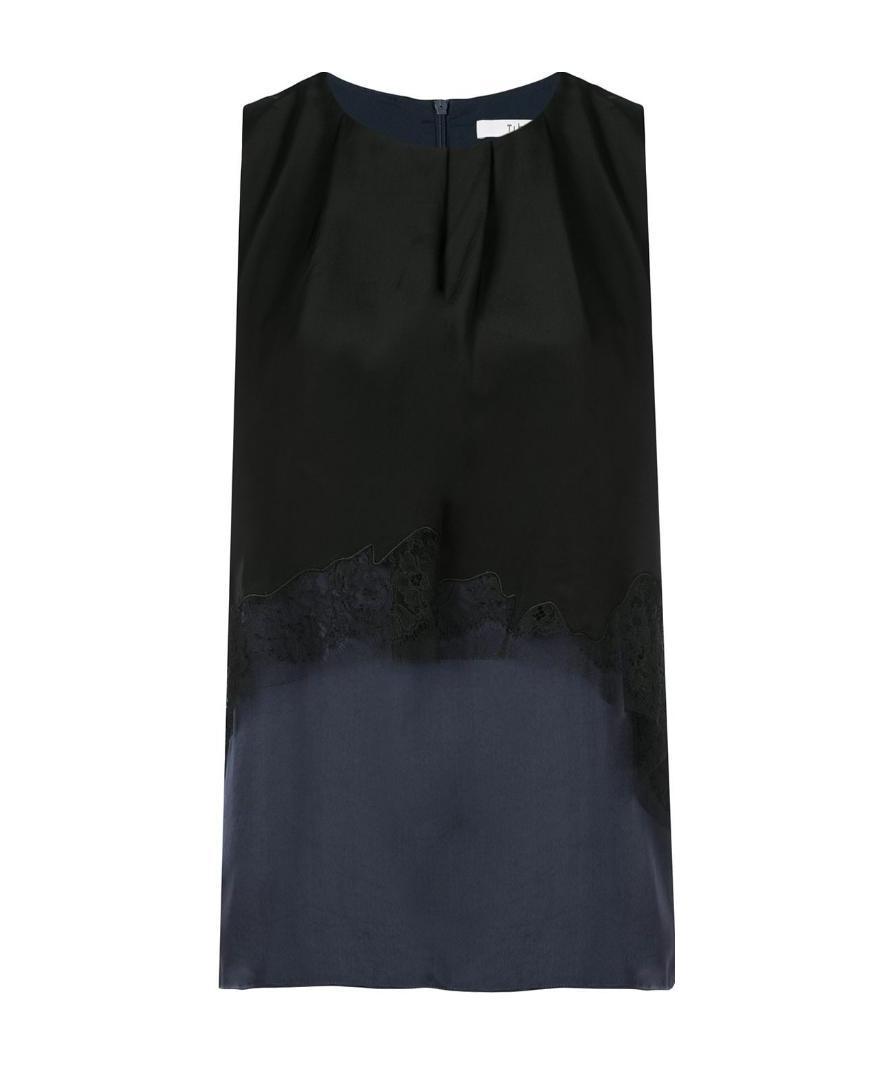 Shop Tibi Stitching Design Layer To Build Sleeveless Blouse In Black