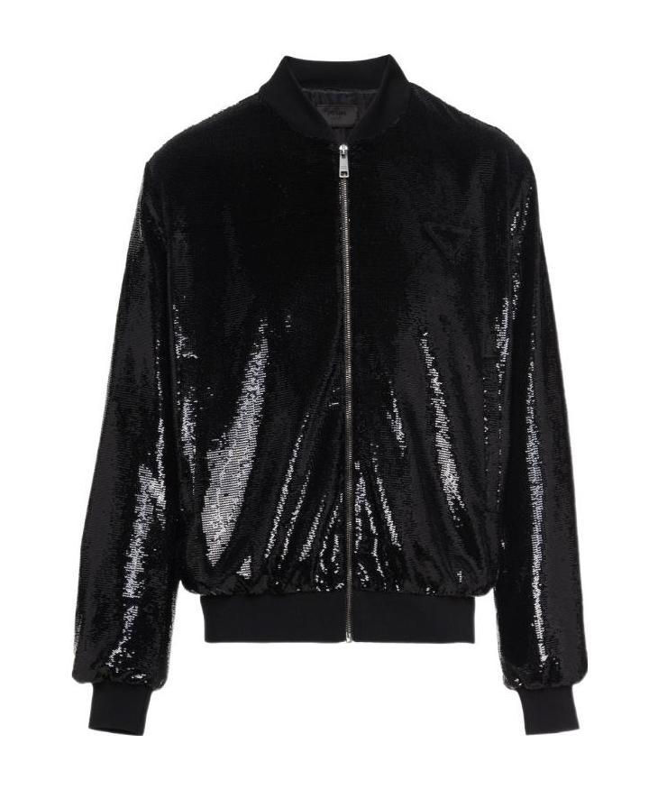 Prada Sequin-embellished Zip-front Bomber Jacket In Black