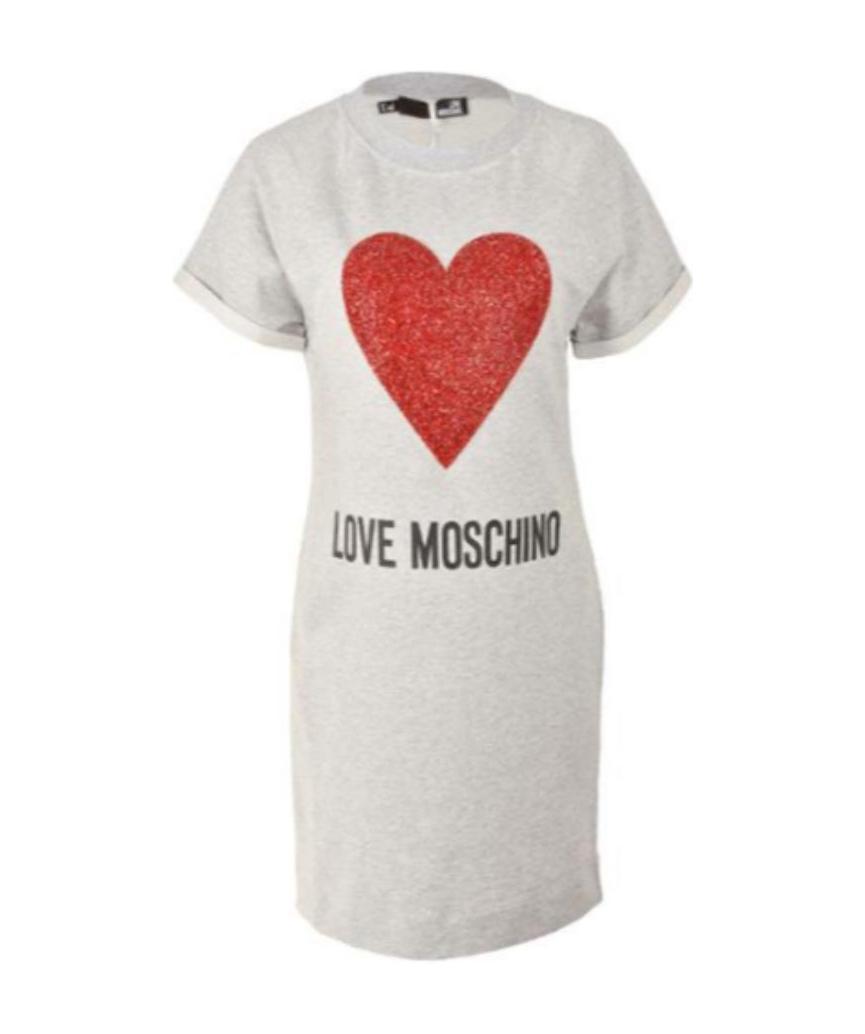 Moschino Heart-shaped Hot Drill Stretch Dress In Gray