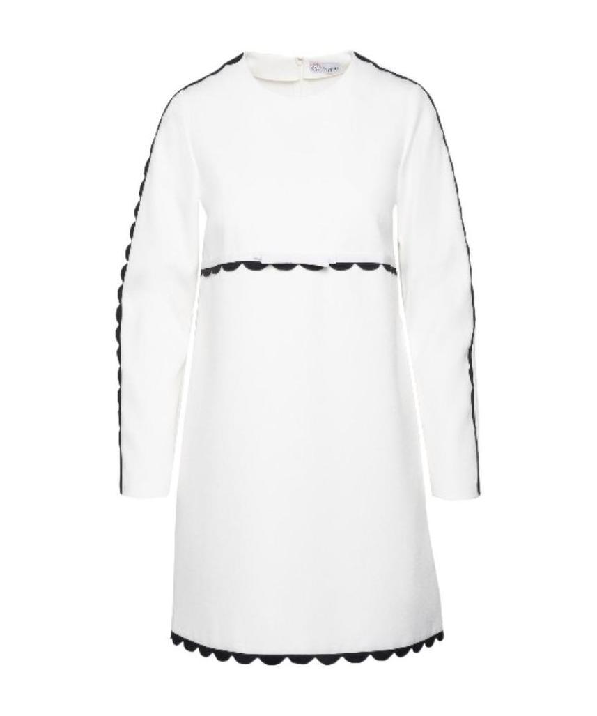 Red Valentino A Long-sleeved Dress With Scallop Trim In White