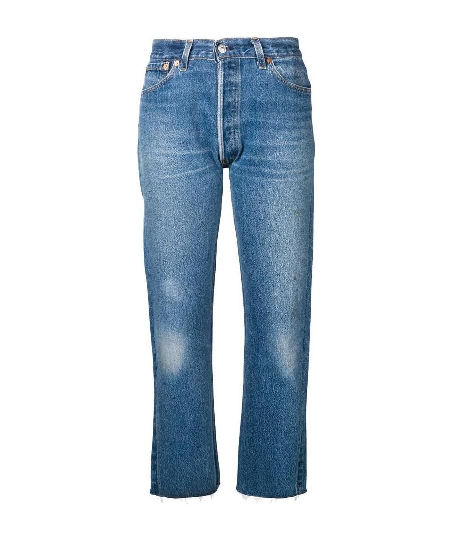 Re/done Stove Pipe Cropped Jeans In Blue