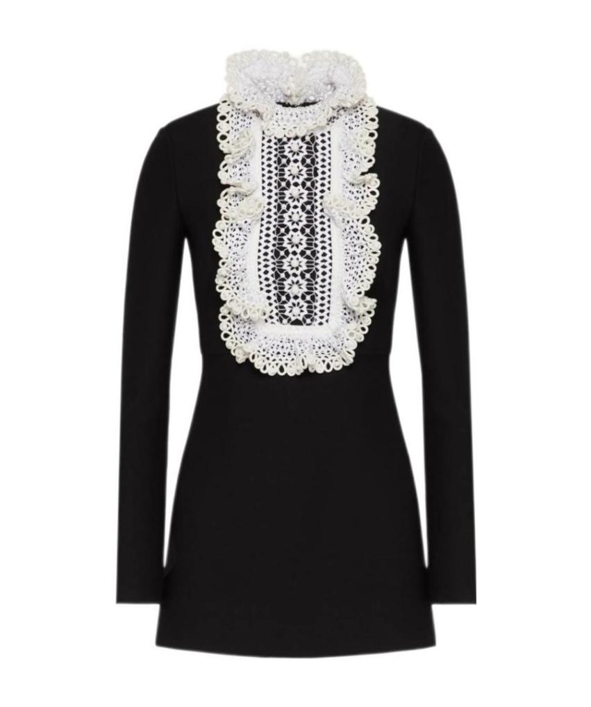 Valentino Women's Embroidered-lace Wool And Silk-blend Mini Dress In Black