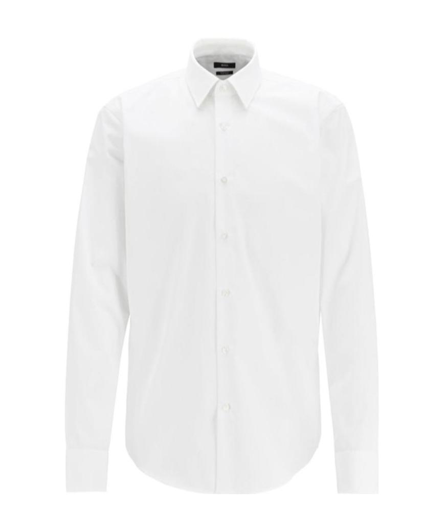 Hugo Boss Slim-fit Shirt In Structured Performance-stretch Jersey In White