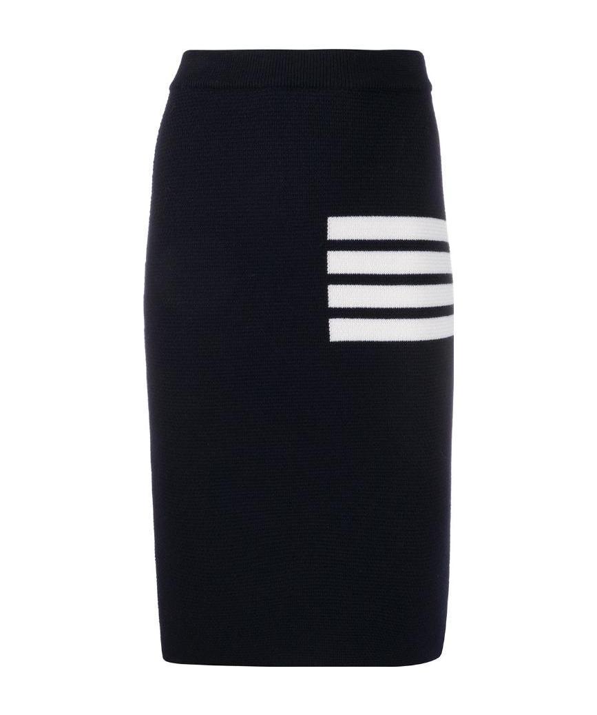 Thom Browne Striped Waffle-knit Wool-blend Pencil Skirt In Black