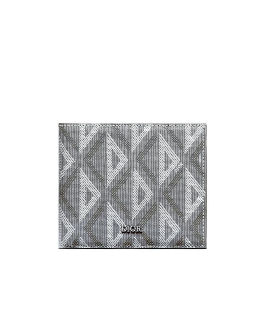 Dior Checkered Double-folded Wallet In Gray