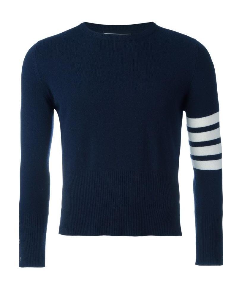 Thom Browne Ribbed Crewneck Sweater Striped Sleeves In Black