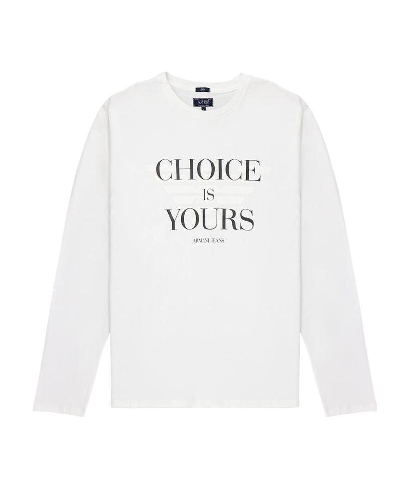 Armani Jeans T-shirt With Round Neck And Long Sleeves In White