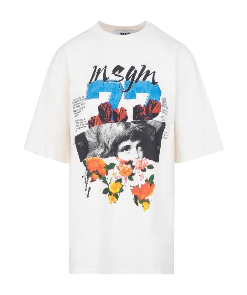 Msgm Graphic-print Cotton T-shirt In White