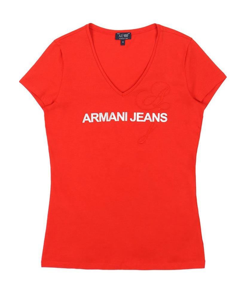 Armani Jeans V-collar Logo T-shirt In Red