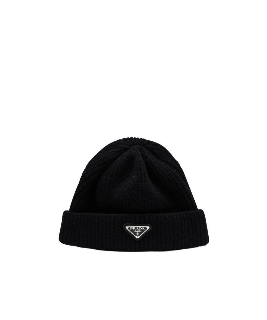 Prada Navy Blue Logo Hat In Black