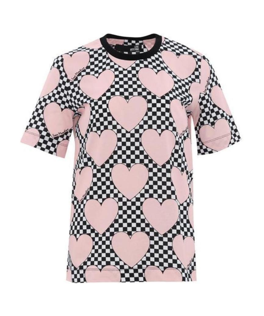 Moschino Checkered Love Printed T-shirt In Pink