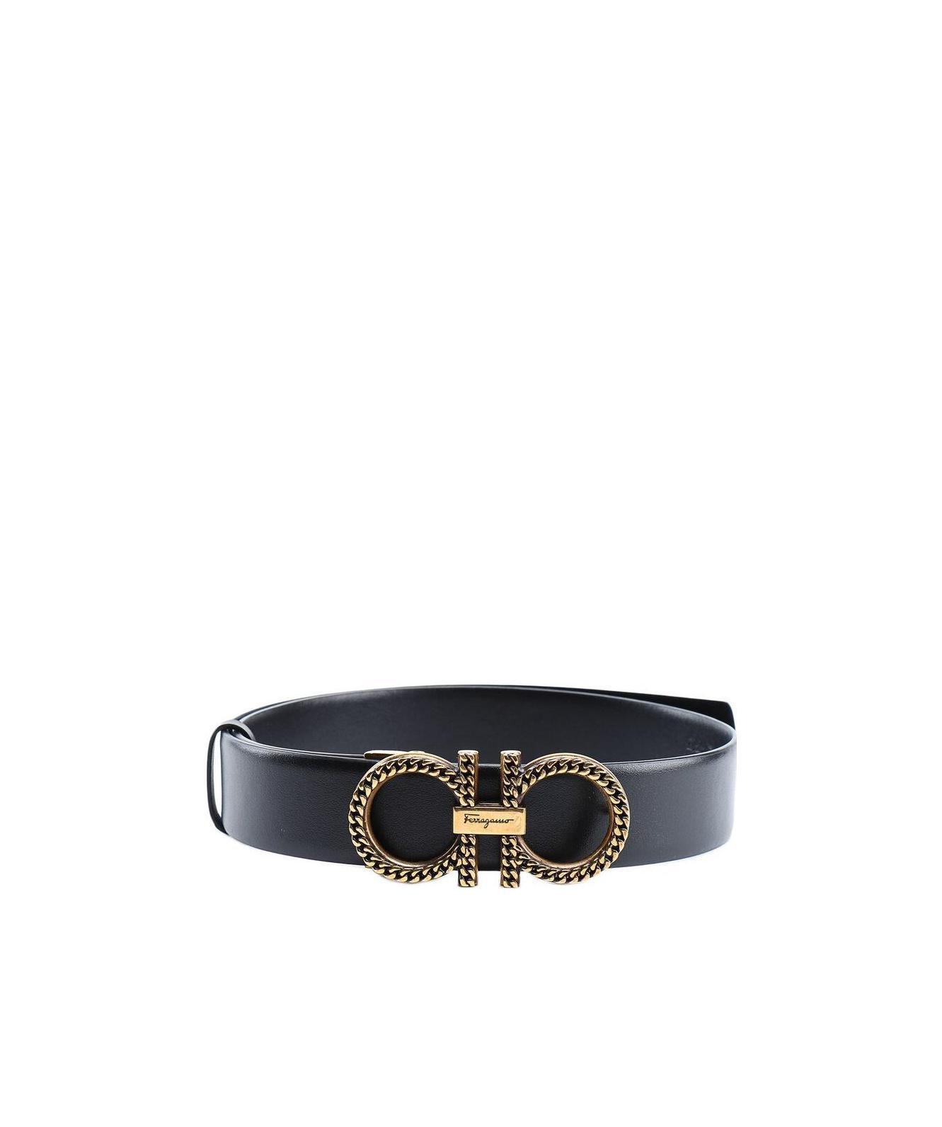 Ferragamo Double Gancini Buckle Belt In Blue