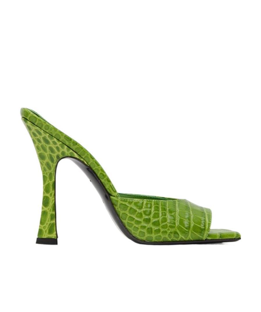 Attico 105mm Anais Croc Embossed Leather Mules In Green