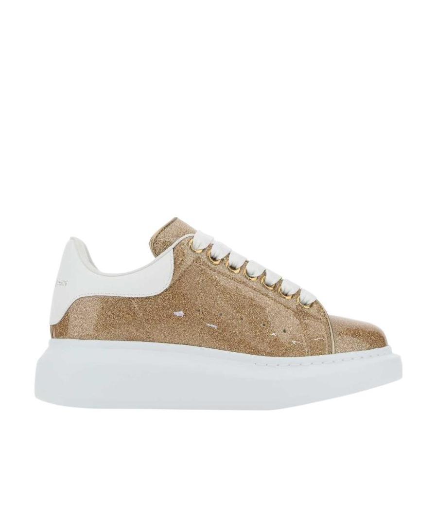 Alexander Mcqueen Gold Glitter Sneakers With White Leather Heel In Yellow