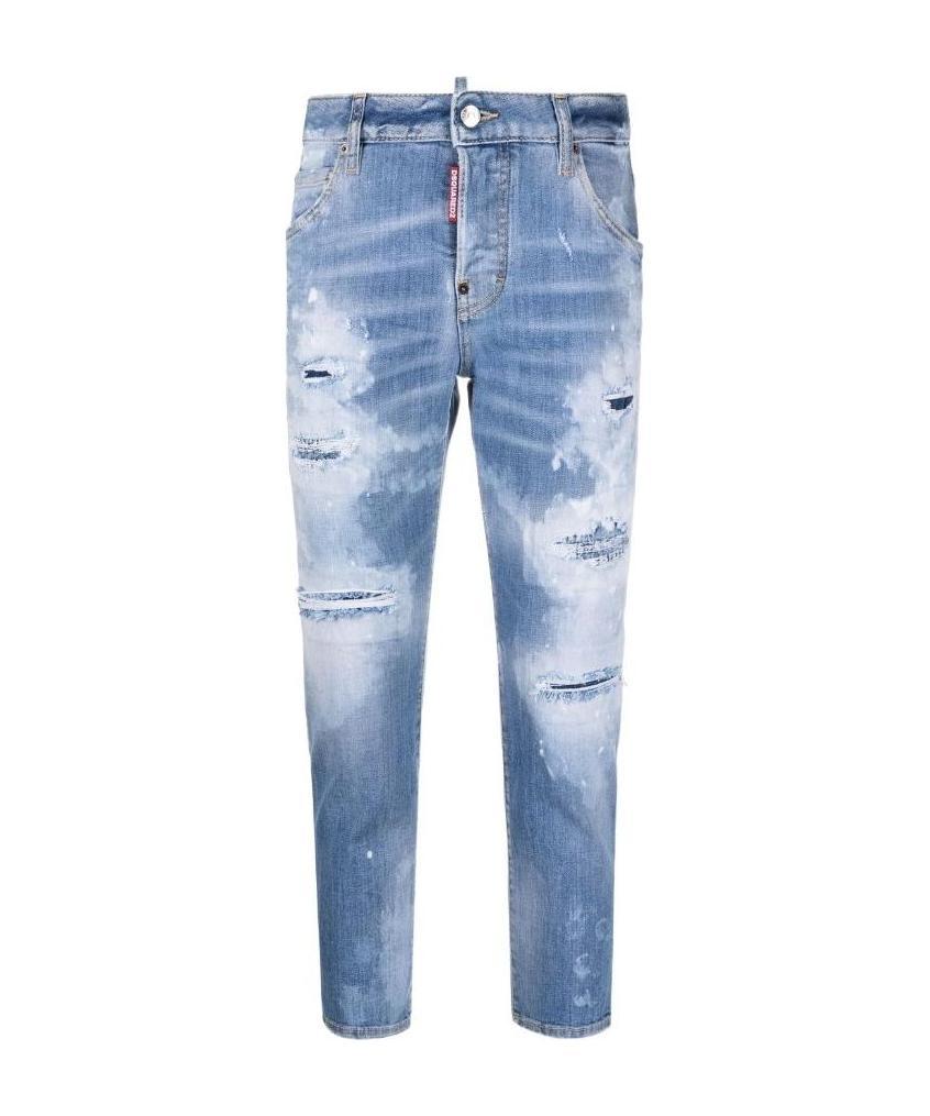 Dsquared2 Light Blue Ripped-detail Cropped Jeans In Blue