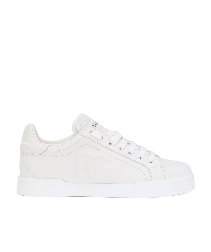 Dolce & Gabbana Women Portofino Low-top Leather Sneakers With Lateral Monogram In White