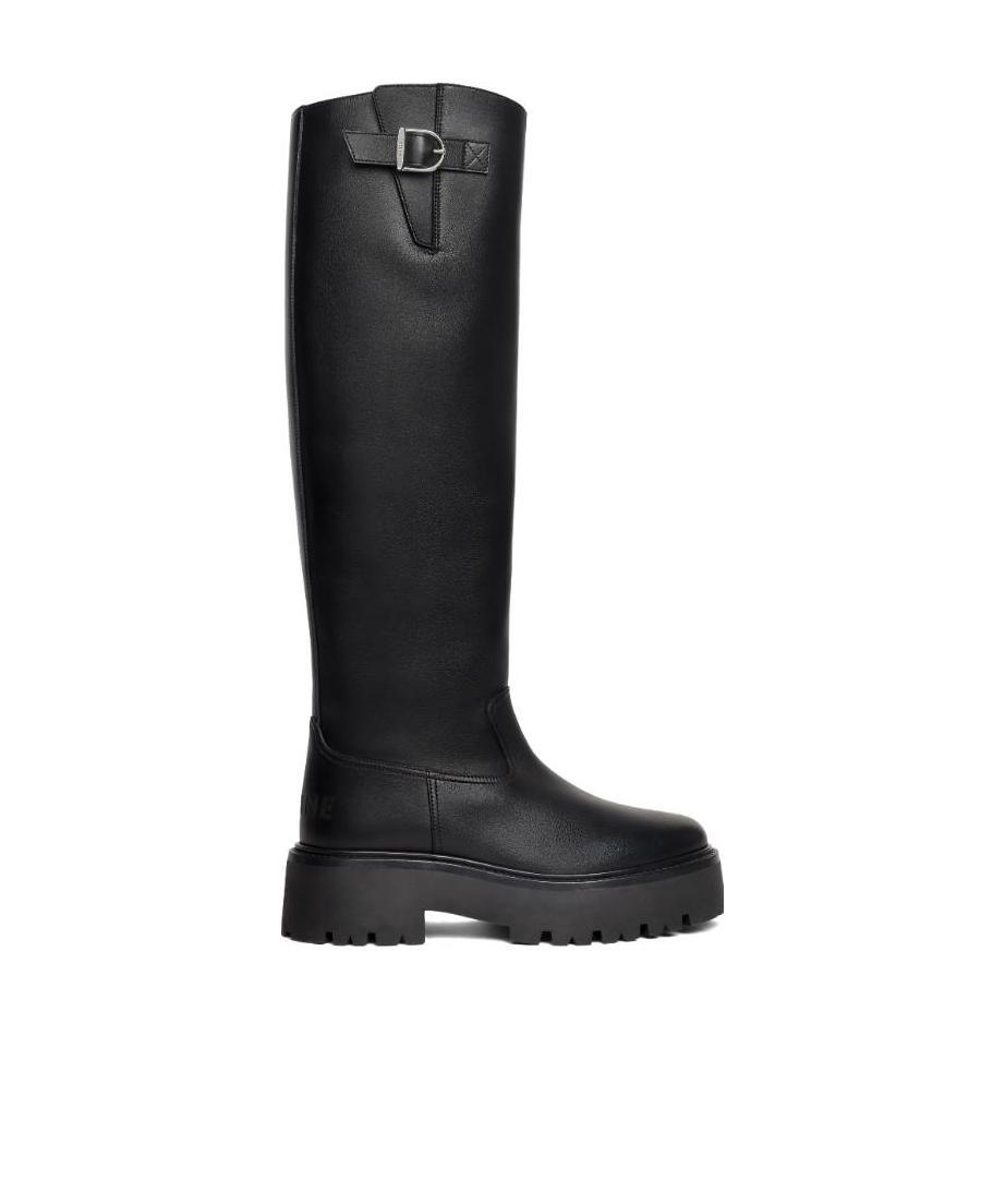 Celine Cow Leather Buckle High Boots In Black