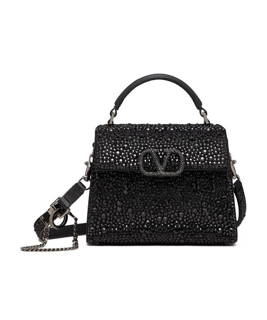 Valentino Vsling Crystal-embellished Leather Tote Bag In Black