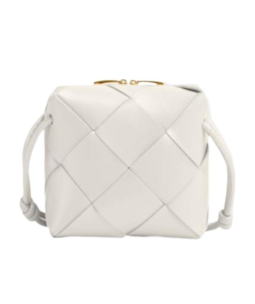 Bottega Veneta Mini Intrecciato Leather Shoulder Bag In White
