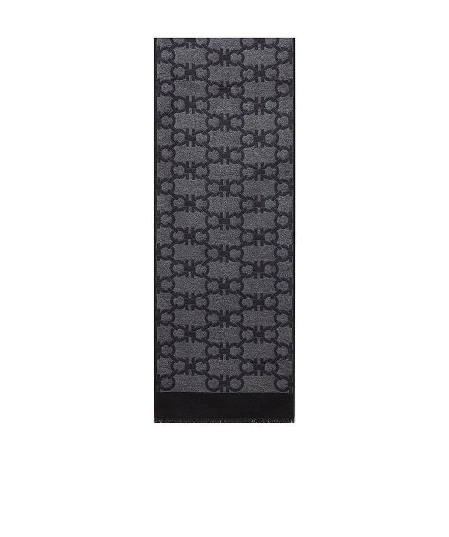 Ferragamo Gancini-pattern Knitted Scarf In Black