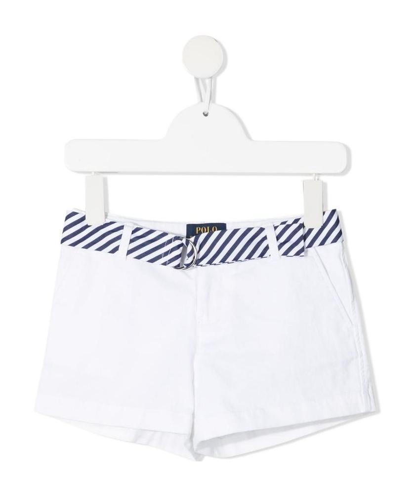 Polo Ralph Lauren Stripe-print Belted Cotton Shorts In White