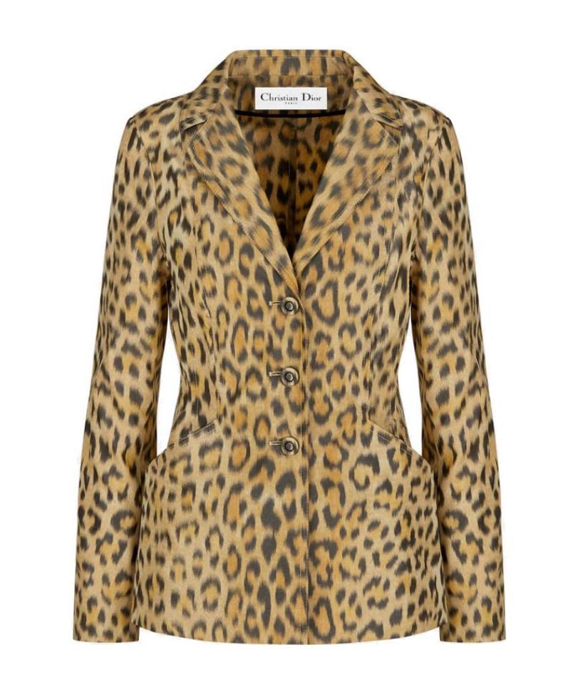 Dior Bombyx Mori Taffeta Leopard Print Suit Jacket In Brown