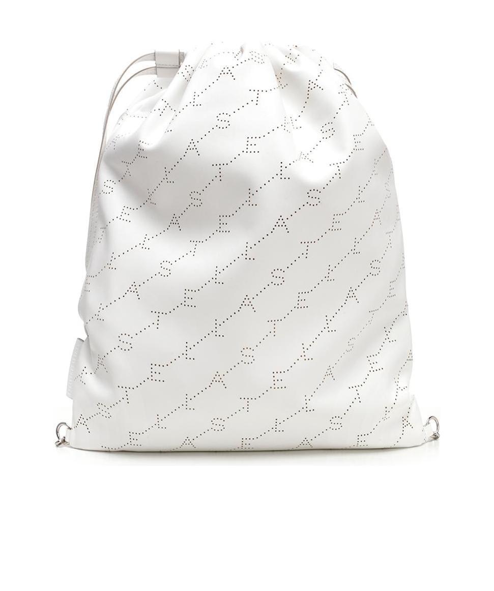 Stella Mccartney Allover Logo Drawstring Backpack In White