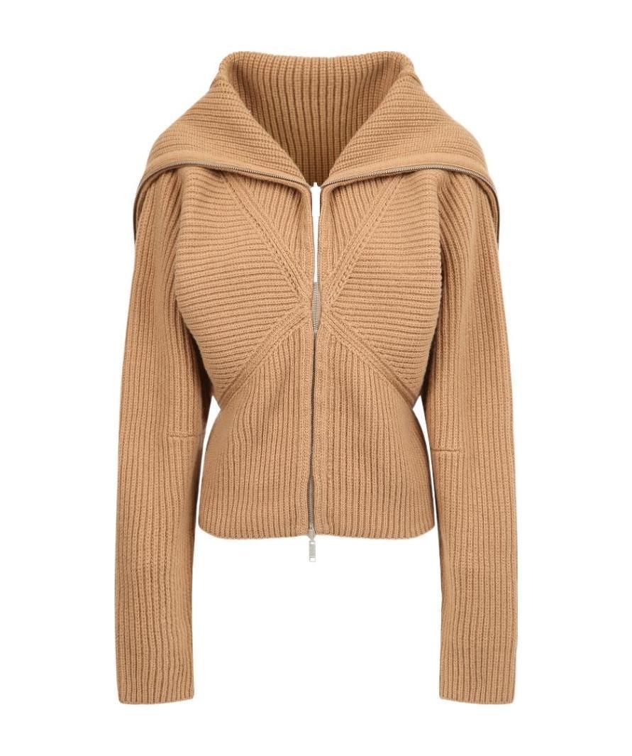 Ambush Lapel Zipper Sweater In Nude