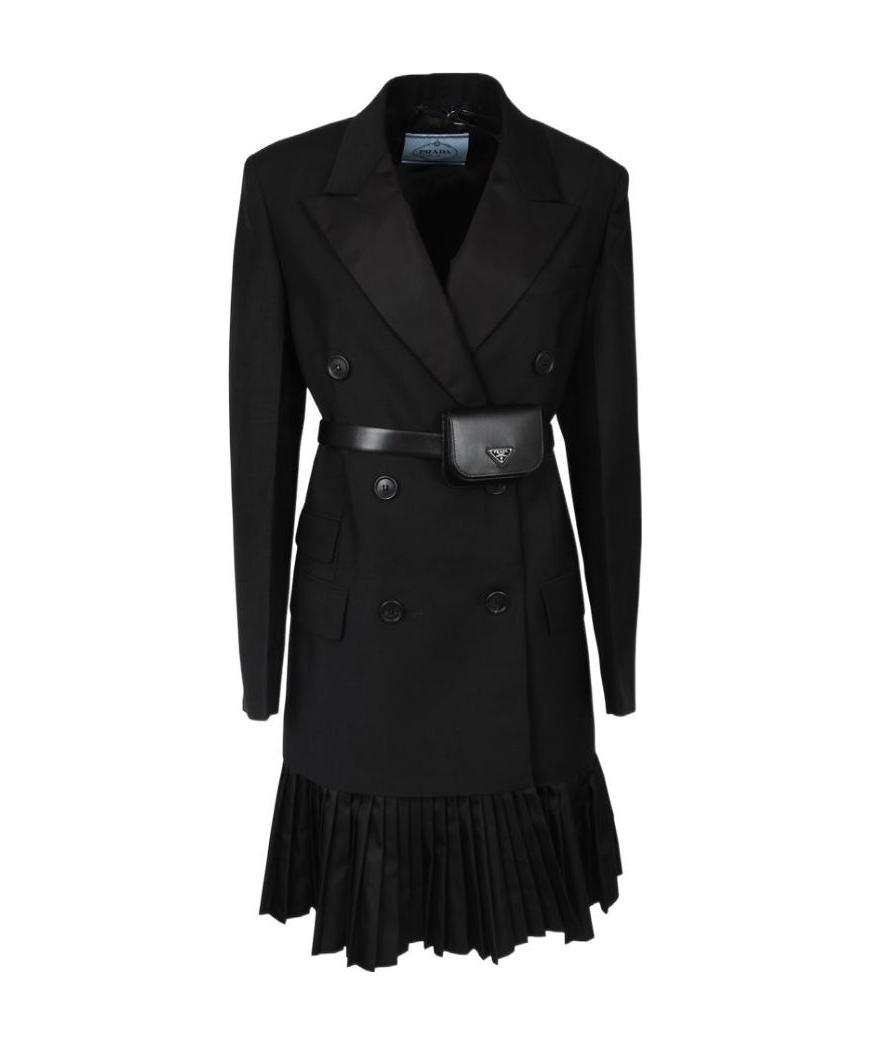 Prada Re-nylon Logo Pouch Blazer Mini Dress In Black