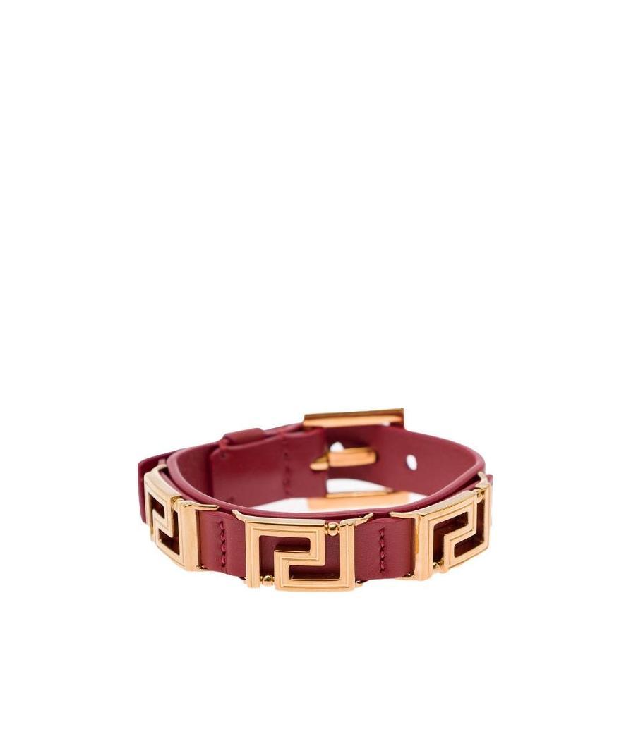 Versace Greca-charm Leather Bracelet In Red