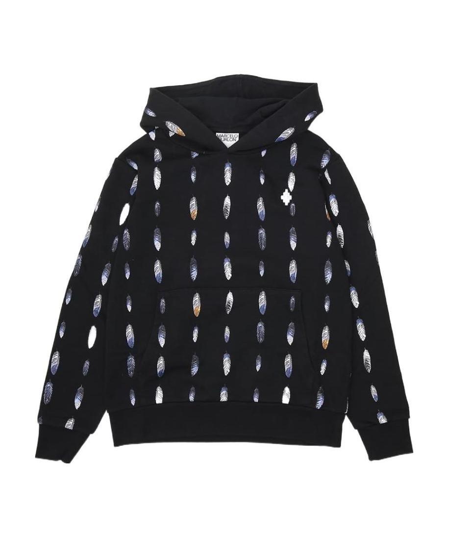 Marcelo Burlon County Of Milan Feather-print Cotton-blend Hoodie In Black