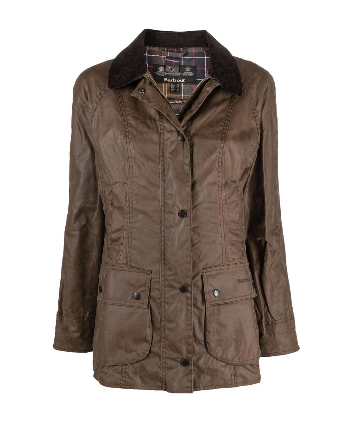 Barbour Collared Waxed Raincoat In Brown