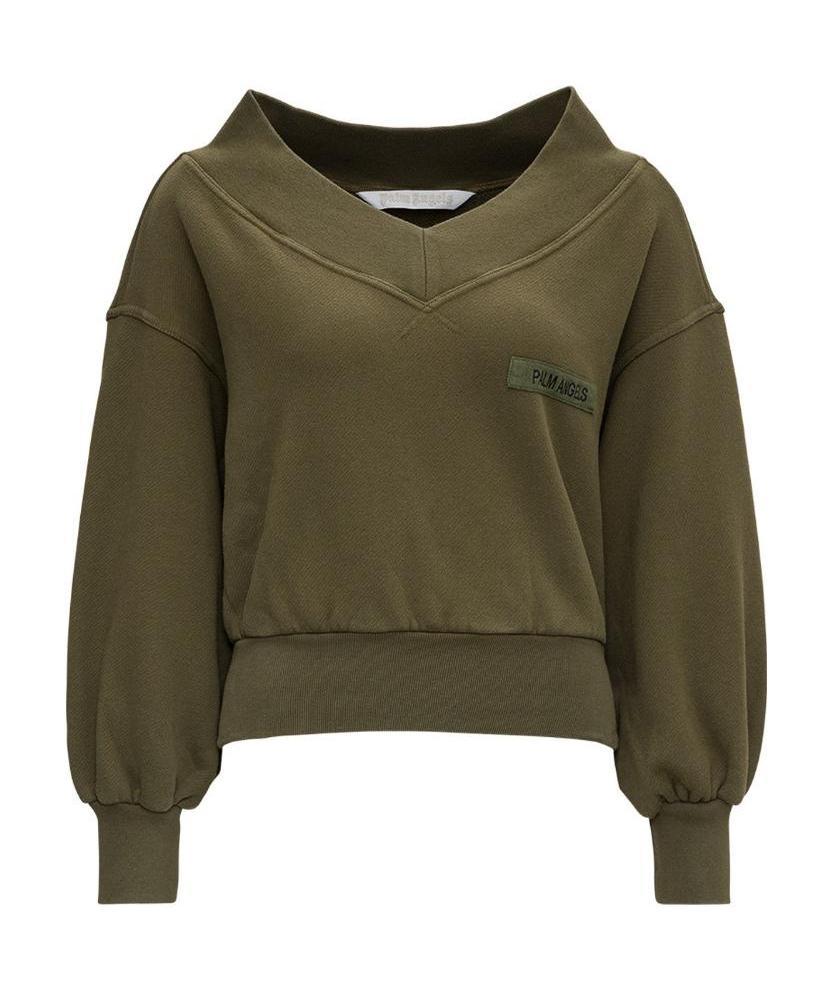 Palm Angels Off-shoulder Sweatshirt In Green