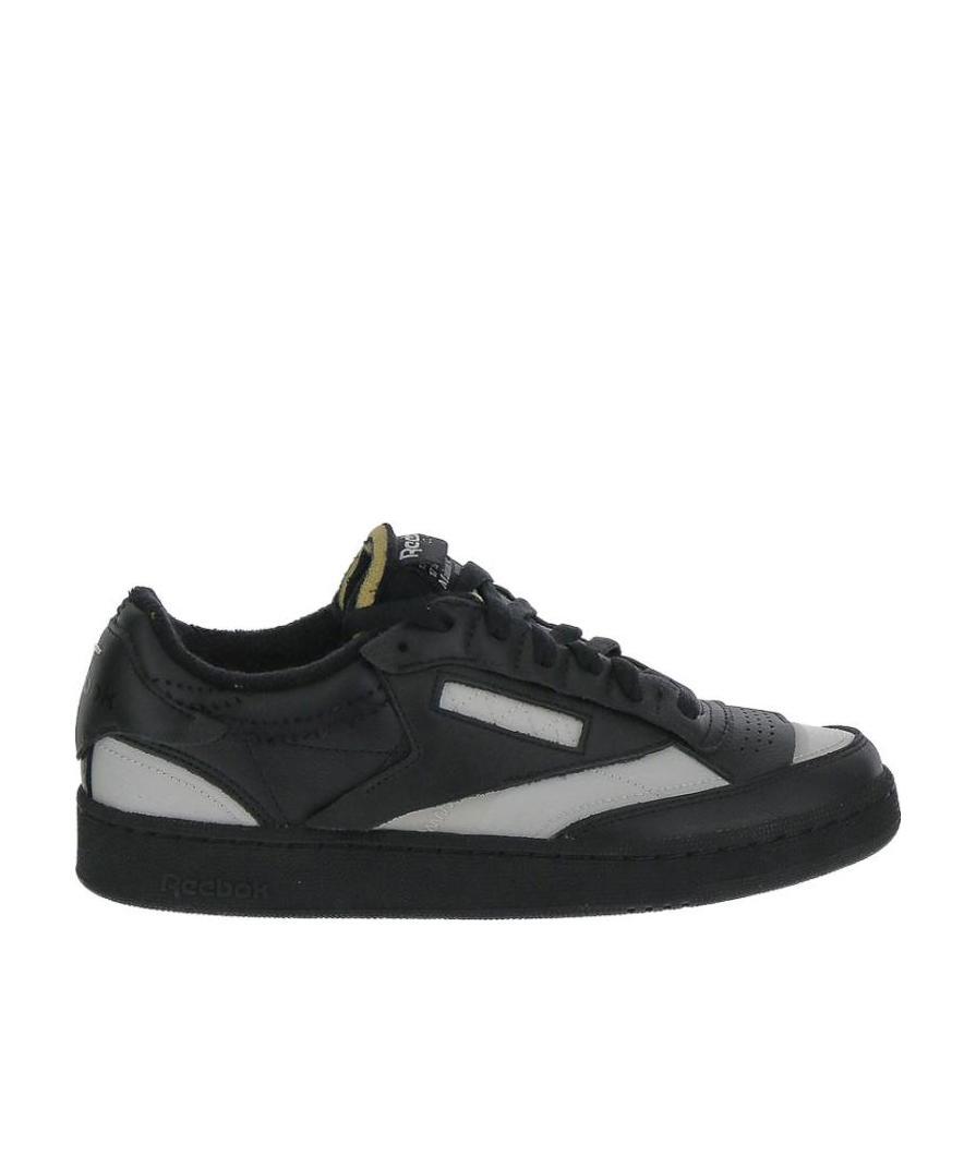 Maison Margiela Low-top Black Leather Sneakers With White Accents In Black