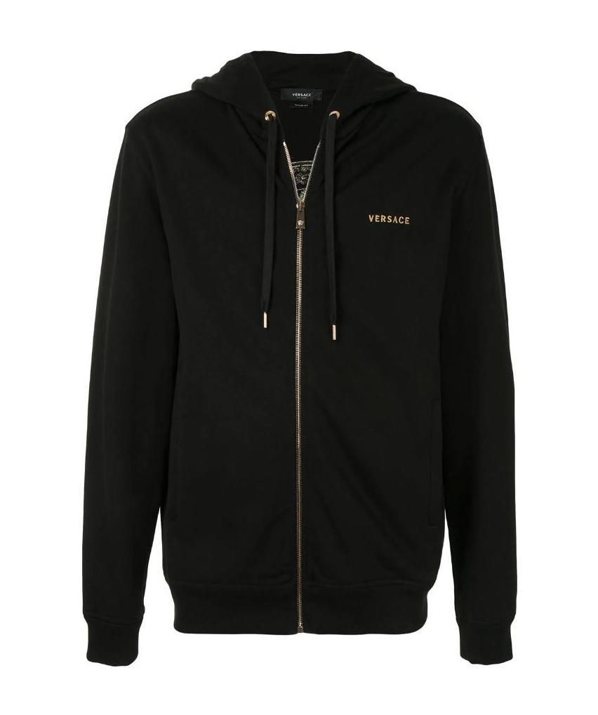 Versace Embroidered Medusa Zip-up Hoodie In Black