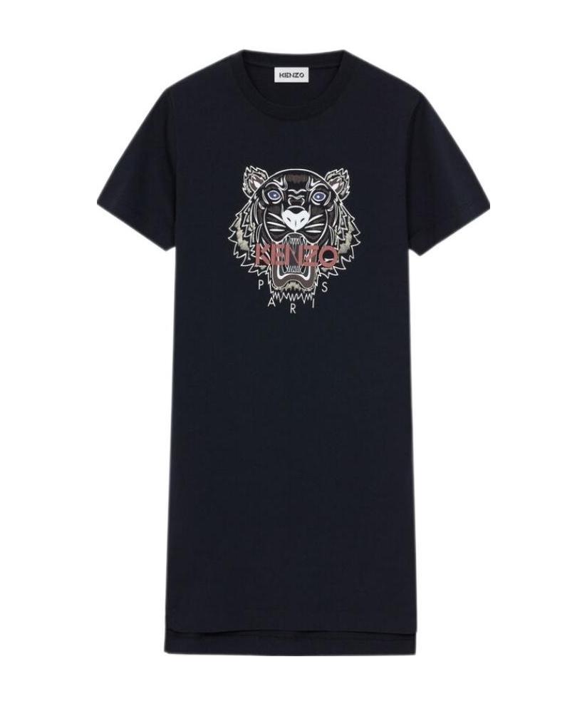 Kenzo Tiger-print T-shirt Dress In Black