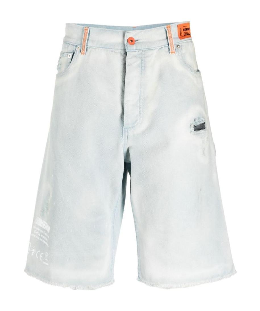 Heron Preston Distressed Denim Shorts In White