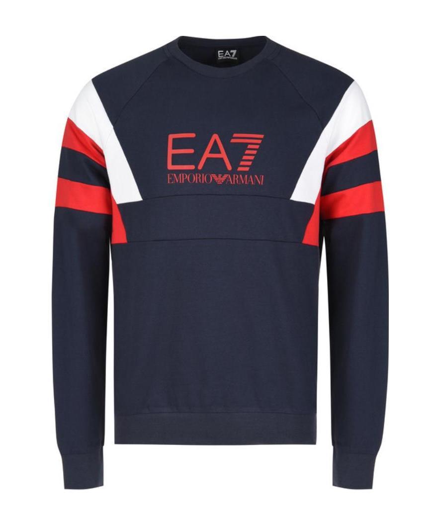 Ea7 Navy Blue Logo Round-necked Sweater In Black