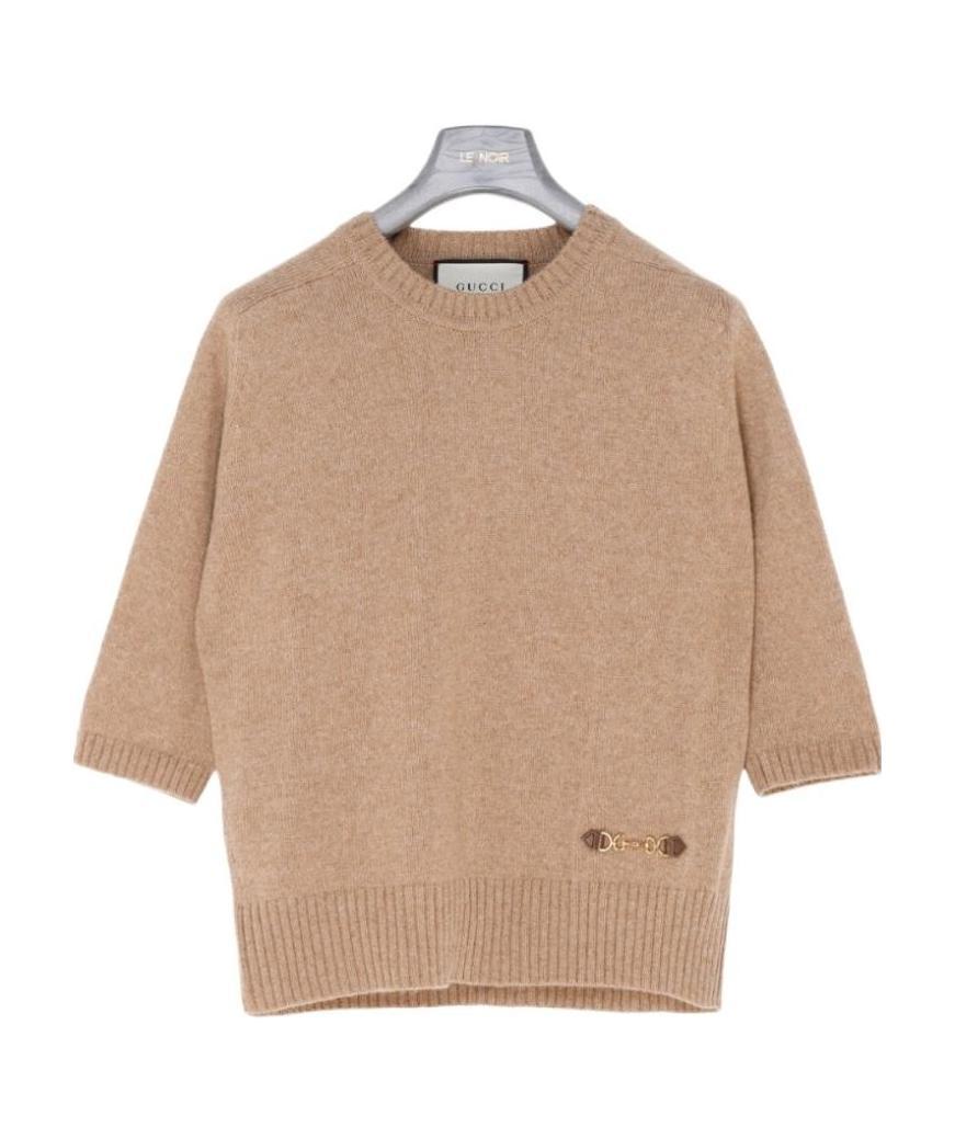Gucci Horsebit-embellished Knitted Top In Nude