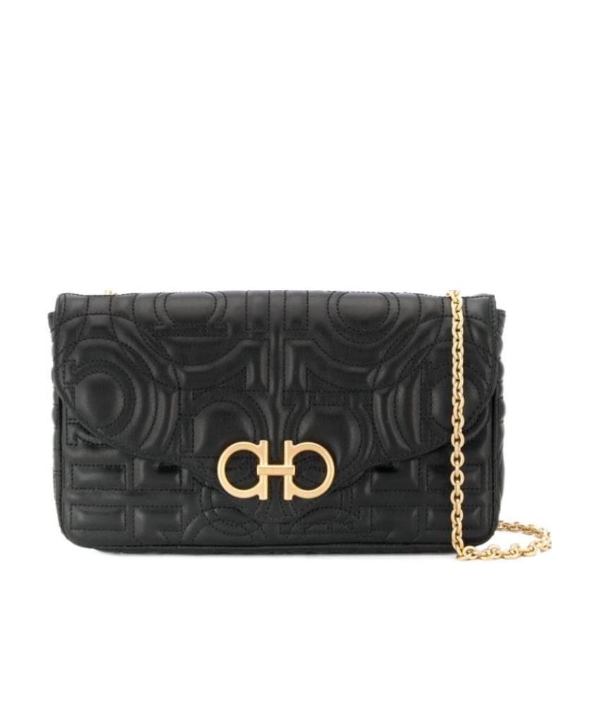 Ferragamo Black Gancini Mini Embossed Crossbody Bag In Black