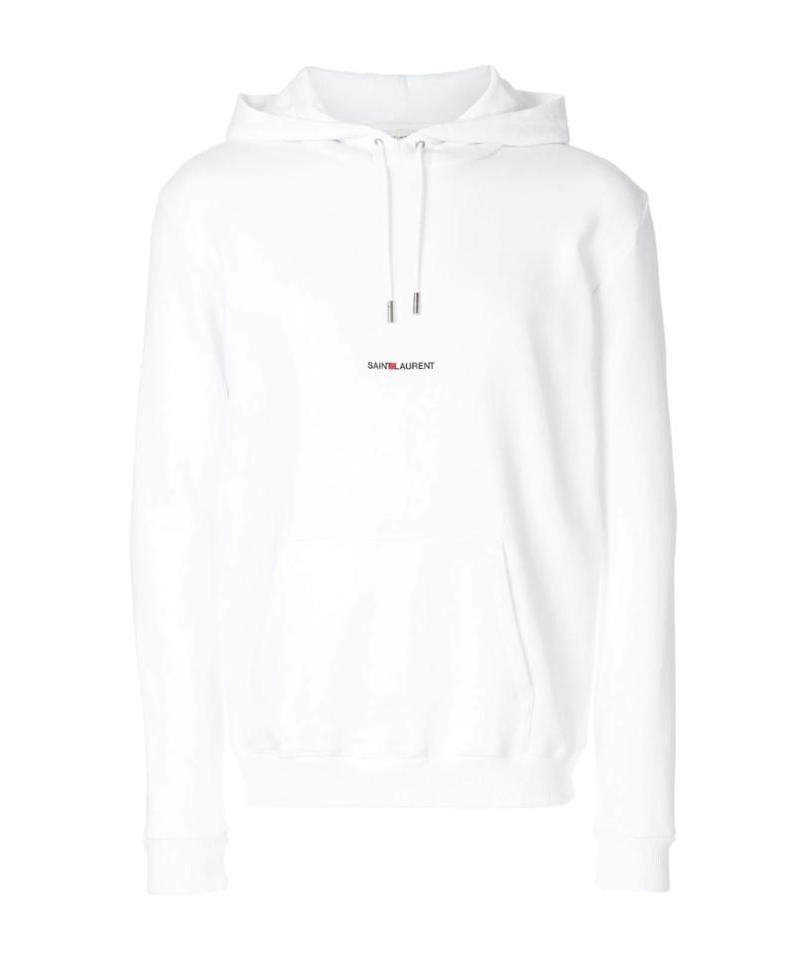 Saint Laurent Signature Logo Cropped Hooded Sweatshirt In White