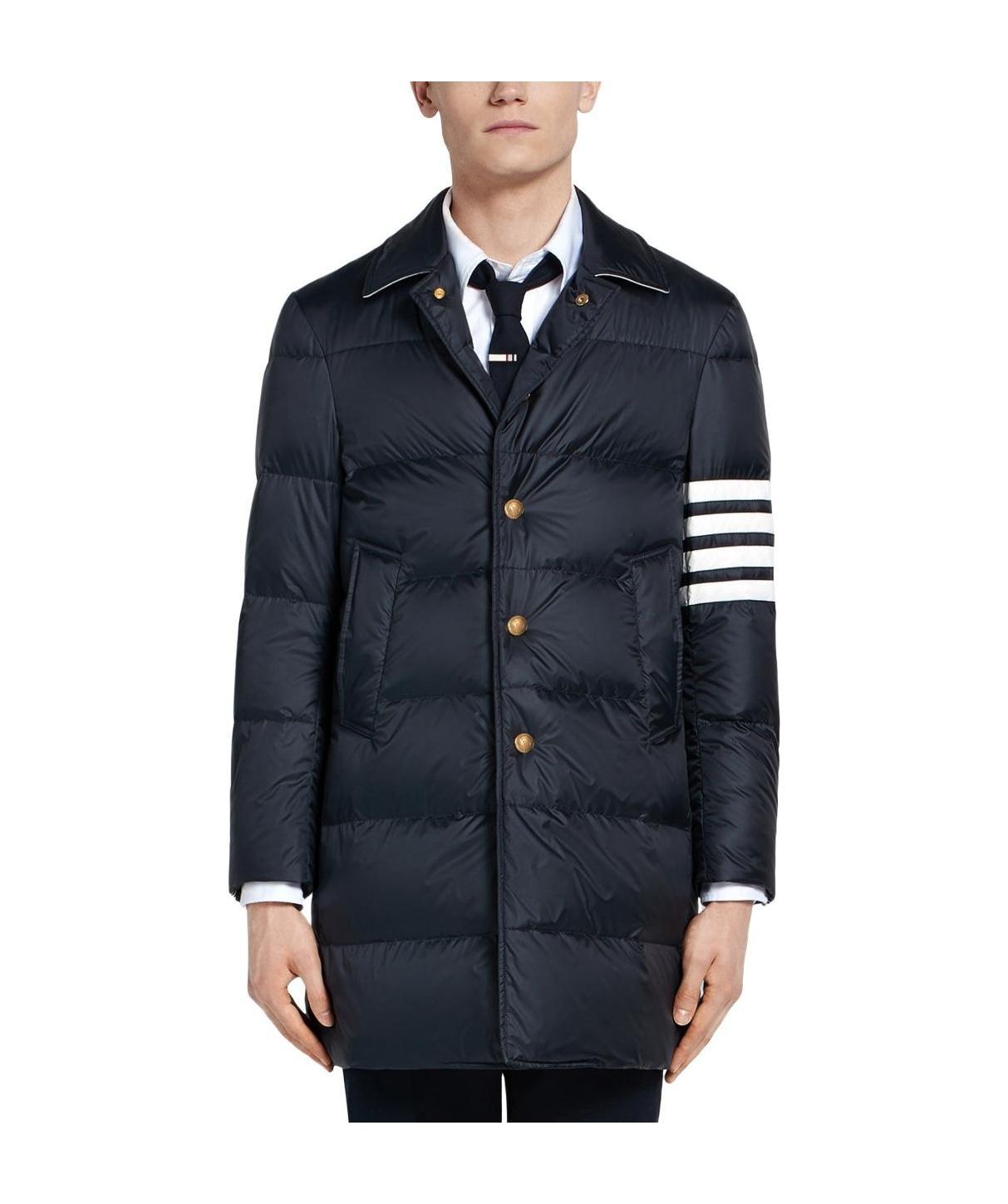 THOM BROWNE 4-BAR MATTE NYLON BAL COLLAR OVERCOAT