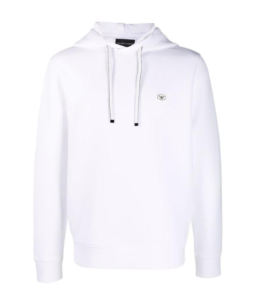 Emporio Armani Long-sleeved Logo Patch Hoodie In White