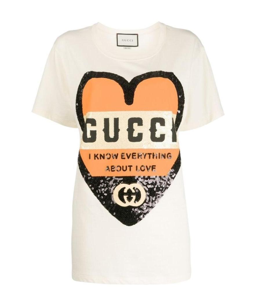 Gucci Printed Round Collar T-shirt In White