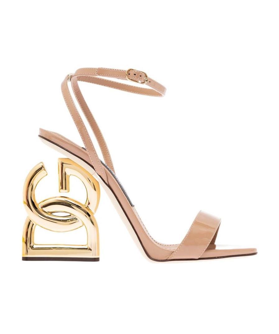 Dolce & Gabbana Patent Leather Sandals With Dg Pop Heel In Nude